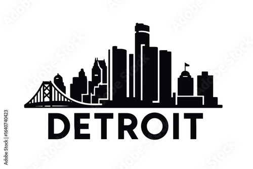 City skyline with iconic buildings and landmarks, Detroit