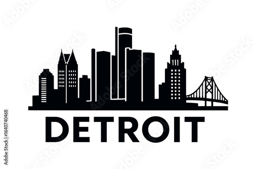 City skyline with iconic buildings and landmarks, Detroit