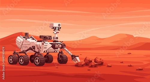 Conceptual Illustration Of A Mars Rover Exploring The Red Planet Surface