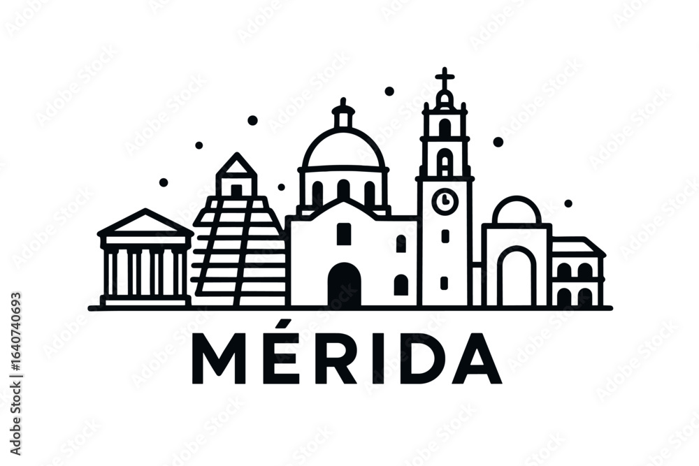City skyline with iconic buildings and landmarks, Mérida City skyline with iconic buildings and landmarks, Mérida