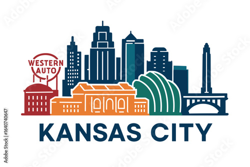 City skyline with iconic buildings and landmarks, Kansas City