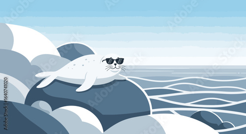 Cool Seal Lounging On Rocks Enjoying The Ocean View With Sunglasses
