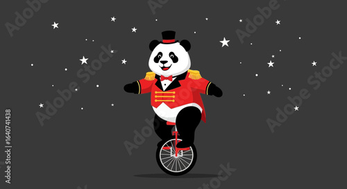 Charming Panda Performer on a Unicycle Under the Starry Sky Cartoonish Style