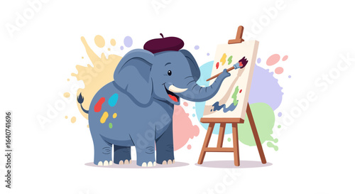 Creative Elephant Artist Painting With Enthusiasm On A Colorful Background