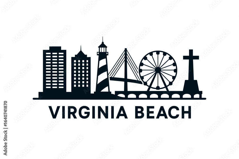 Fototapeta premium Virginia Beach city skyline with iconic buildings and landmarks
