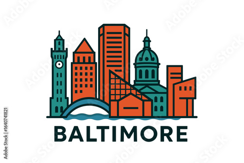 Baltimore city skyline with iconic buildings and landmarks
