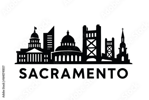 Sacramento city skyline with iconic buildings and landmarks