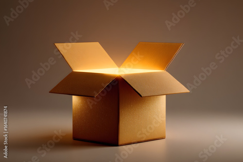 Open Cardboard Box with Soft Light Emitting from Inside