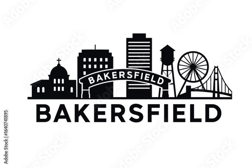 Bakersfield city skyline with iconic buildings and landmarks
