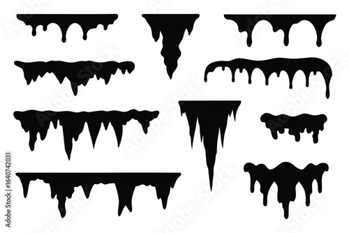 Icicle silhouette vector winter frost design set
