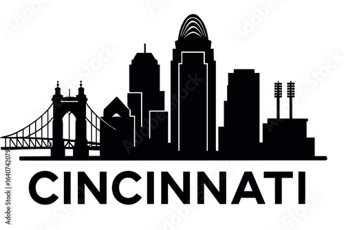 Cincinnati city skyline with iconic buildings and landmarks