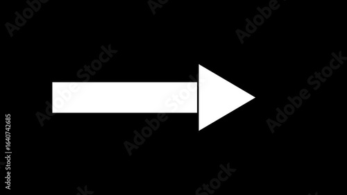 White arrow on black background left to right direction animation element.