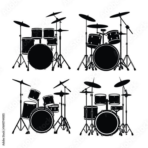 Set of Drum Kit Silhouettes for Music Band and Percussion Designs