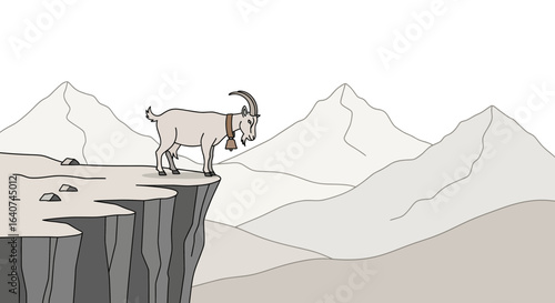 Daring Ibex Standing On a Cliff With High Mountains in the Background