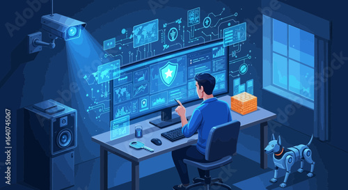 Data Security Specialist Working In Modern Cyber Technology Surveillance Room