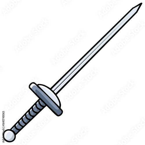 Cartoon style silver rapier sword with a pointed blade and decorative hilt illustration