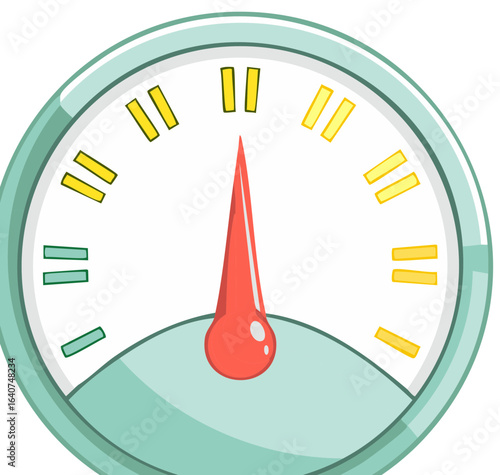 Speedometer gauge with red needle indicating performance and measurement