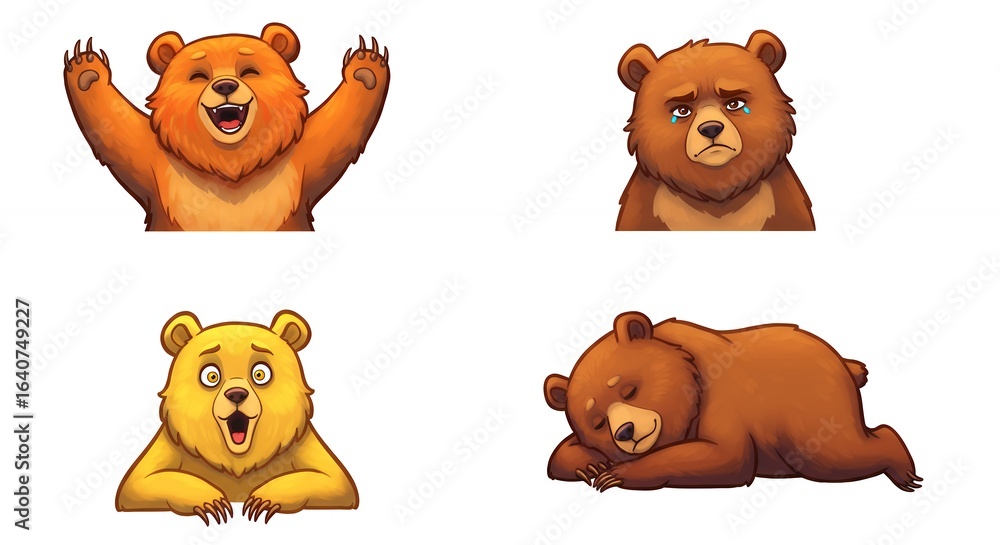Fototapeta premium Four bear illustrations in different expressions