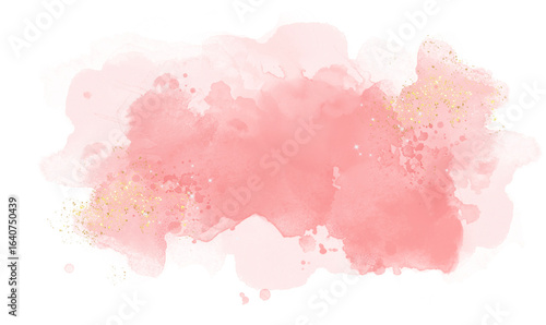 Pastel rose or pink watercolor stroke splash with luxury golden and glitter gold lines round contour for banner or logo wedding elements
