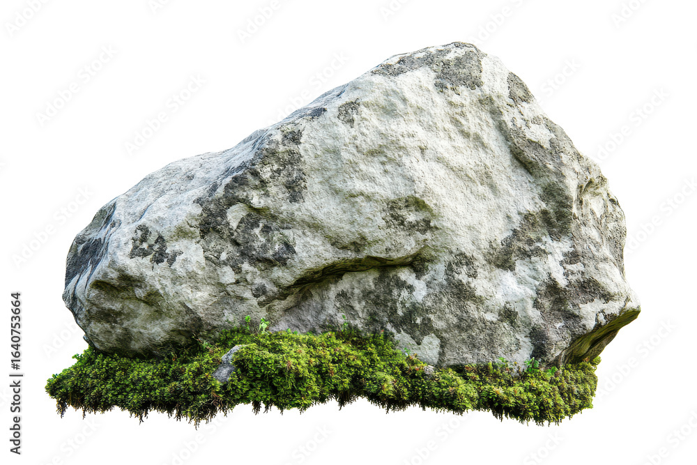 Fototapeta premium Natural rock formation covered in vibrant green moss found in a serene outdoor setting, showcasing textures and colors of nature in a peaceful atmosphere