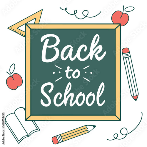 Charming Back to School Illustration with Chalkboard and Educational Elements