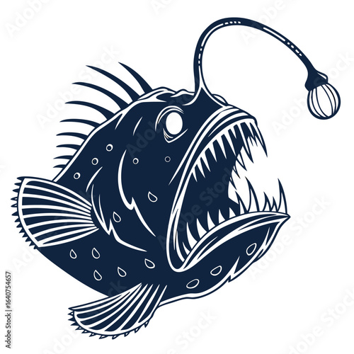 Detailed illustration of an anglerfish with sharp teeth and bioluminescent lure