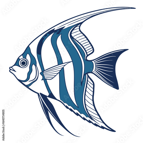 Elegant striped angelfish vector illustration with graceful fins and minimalist design