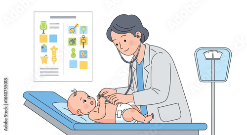 Doctor Examining Baby With Stethoscope In A Hospital Pediatric Care Scenario