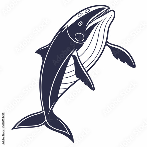 Stylized Humpback Whale Illustration in Dark Blue and White Color Scheme