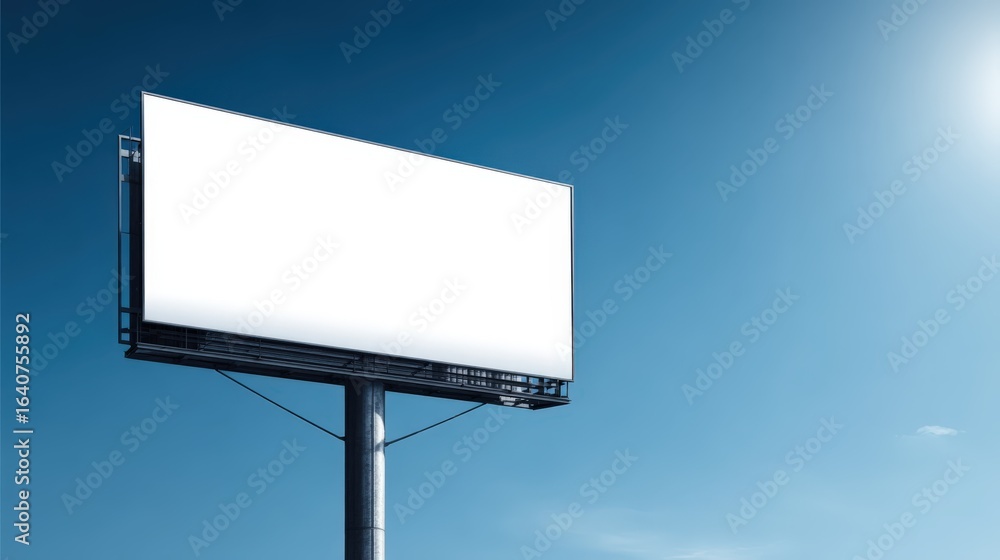 Obraz premium Billboard Against Clear Sky: Outdoor Advertising Mockup for Marketing, Promotional Campaigns, and Strategic Communication