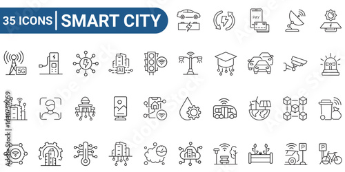 Smart city line icon set. Outline icon collection. Editable stroke. Vector illustration