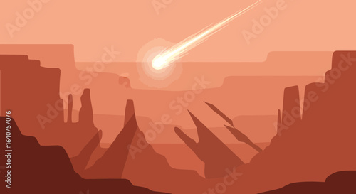 Dramatic Comet Streak Across A Desert Landscape At Dusk Illustration