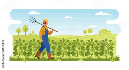 Farmer Walks Across His Soy Field After a Long Day of Work