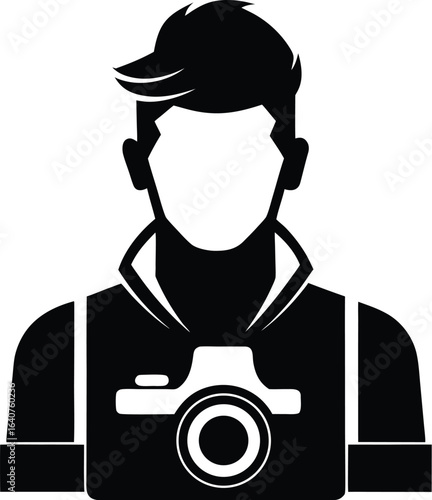 Photographer silhouette with camera and lens