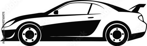 Sleek black and white racing car silhouette