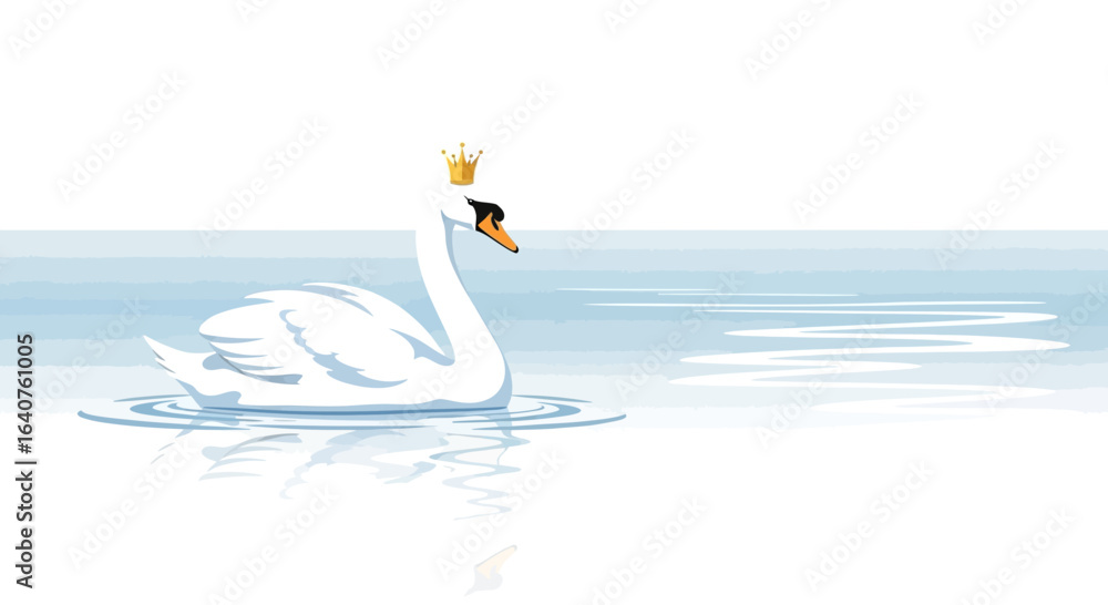 Fototapeta premium Elegant swan with golden crown swimming peacefully on calm water surface beauty