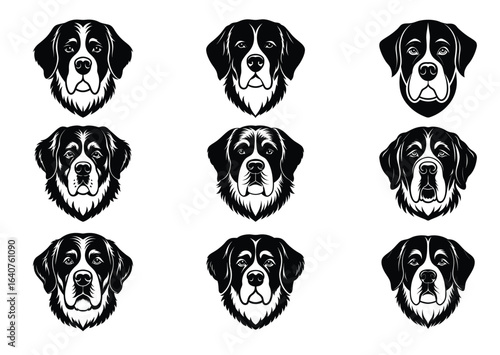Saint Bernard head silhouette Vector Set