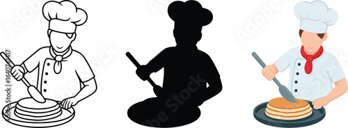 Chef preparing delicious pancakes with spatula on plate