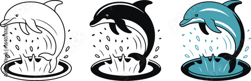 Playful dolphin leaps through water splashes in vibrant style