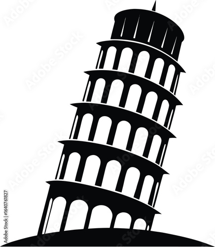 Iconic leaning tower of pisa silhouette