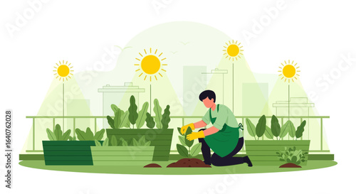 Elevated Oasis City Dweller Cultivating Green Space For Urban Gardening