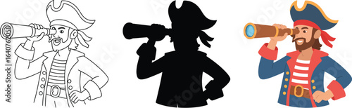 Confident pirate with spyglass seeks new horizons