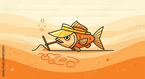 Fish On Vacation Cartoon Illustration For Kids Books And Summer Designs