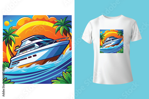 Unique t-shirt design for sailing aboard a boat at sea and oceans - vintage retro design - old sailing boat T-Shirt Design 2025 #01 (Pixel perfect vector t-shirt template