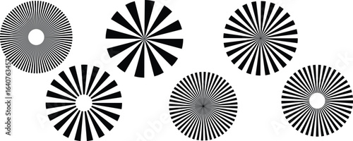 Sunburst radial vector elements, Black burst circular backdrop, Vector illustration