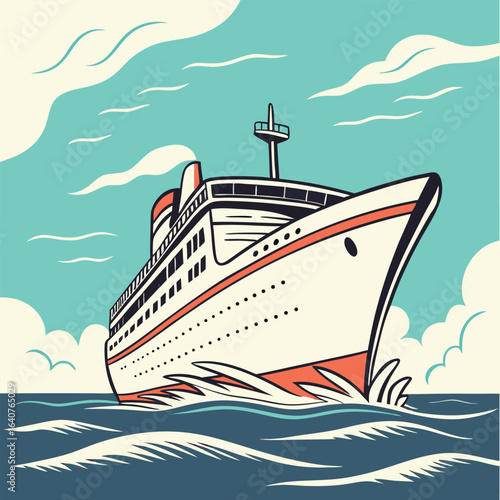 Vibrant illustration of a grand cruise ship sailing on the open sea