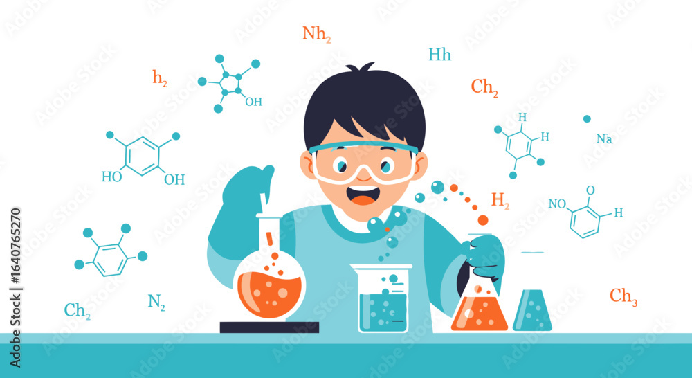 Fototapeta premium Enthusiastic Student Scientist Experiencing a Eureka Moment in a Chemistry Laboratory