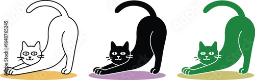 Playful cat stretching in yoga pose for wellness and comfort