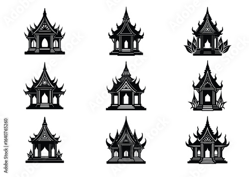 Thai spirit house silhouette vector Set