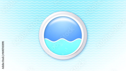 Rising liquid level template with waves and bubbles in a round container. Bright colors. Horizontal image. 4k